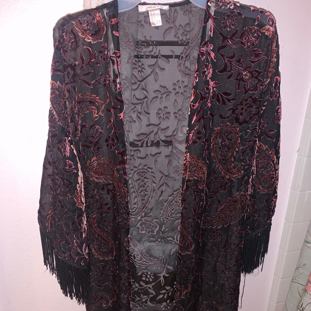 Sheer/velvet kimono